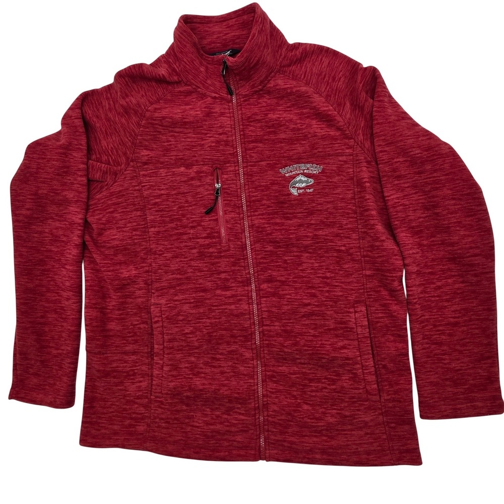 Whitefish Mountain Resort Fleece Jacket Mens M Red Full Zip Heathered Cabincore
